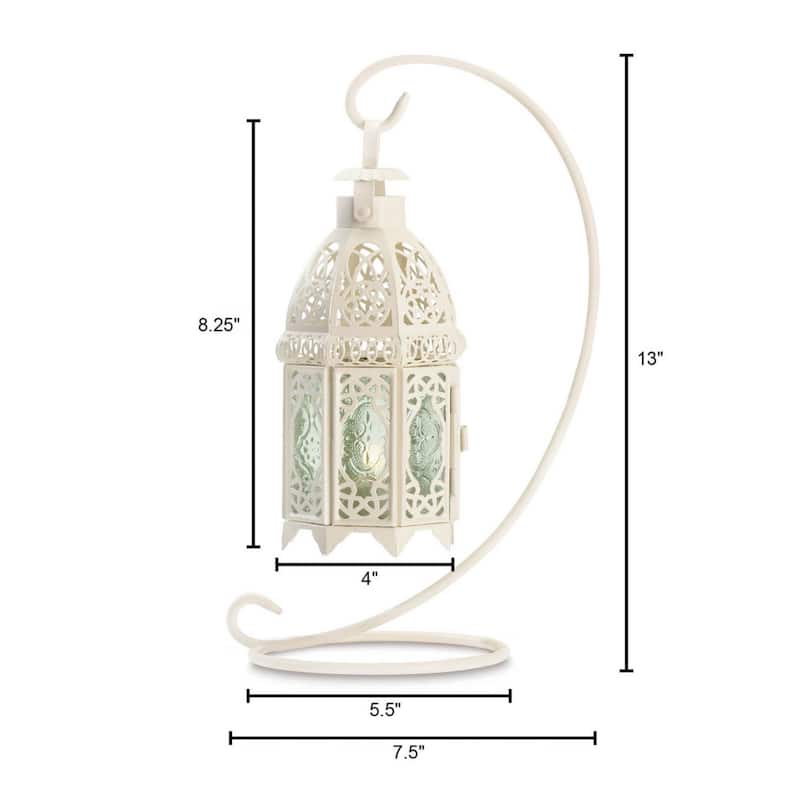 Moroccan Lattice Candle Lantern with Stand - 13" - White