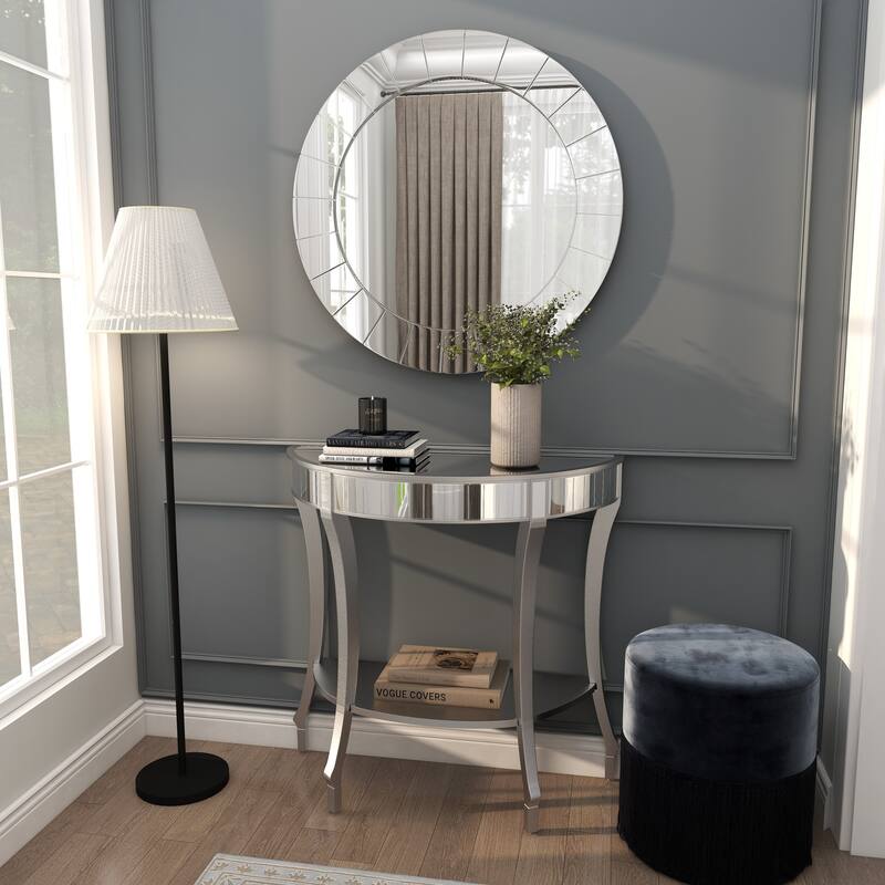 Silver Wood Mirrored 1 Shelf Console Table with Mirror (Set of 2) - 32 x 14 x 32