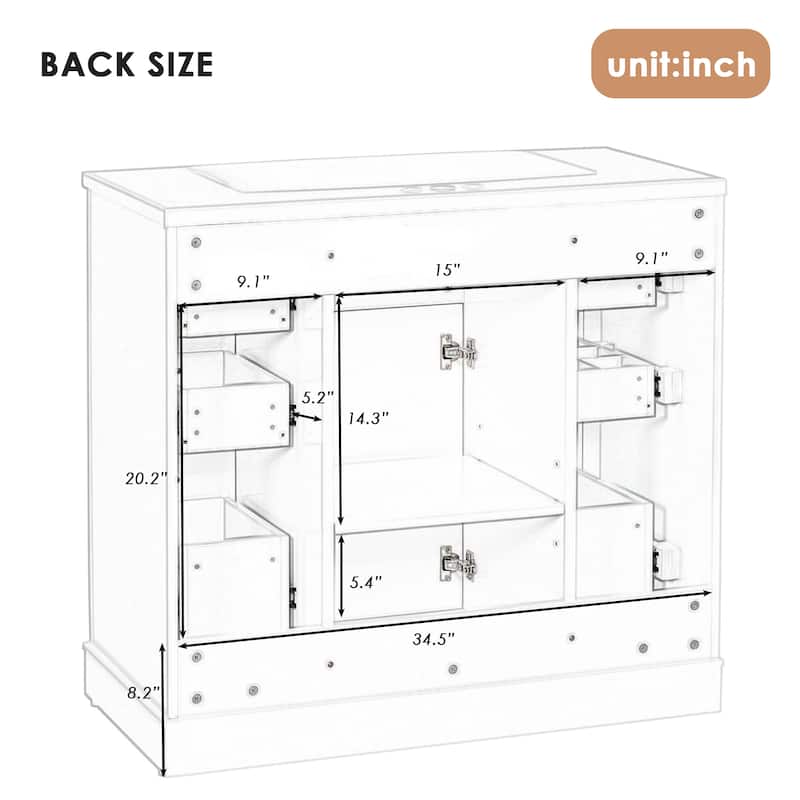 36" Bathroom Vanity without Sink, Cabinet Base Only, One Cabinet and Six Drawers, Grey