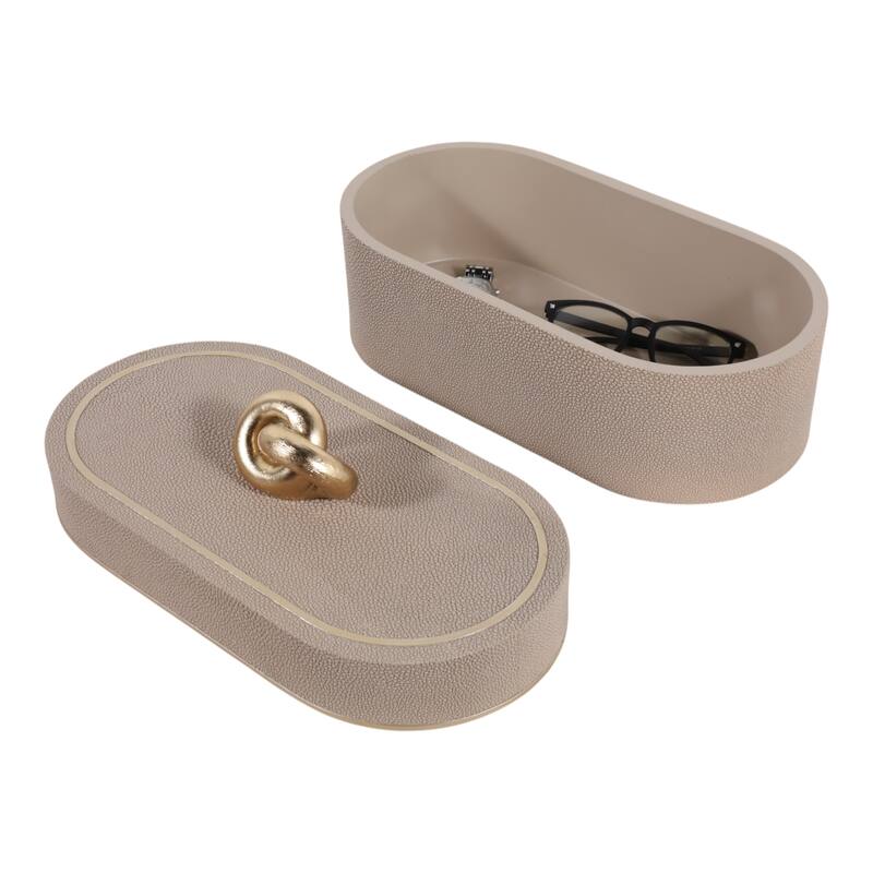 Oval Shape Decorative Box with Textured Finish - Multi-Purpose Decorative Storage and Organizer - 14", Tan - 14" x 7" x 8.25"