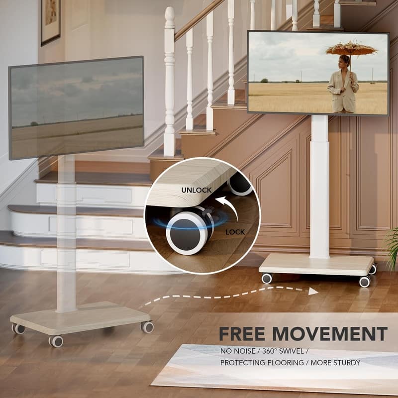 Mobile TV Stand for 27 to 65 Inch TVs, Portable Rolling TV Cart on Wheels