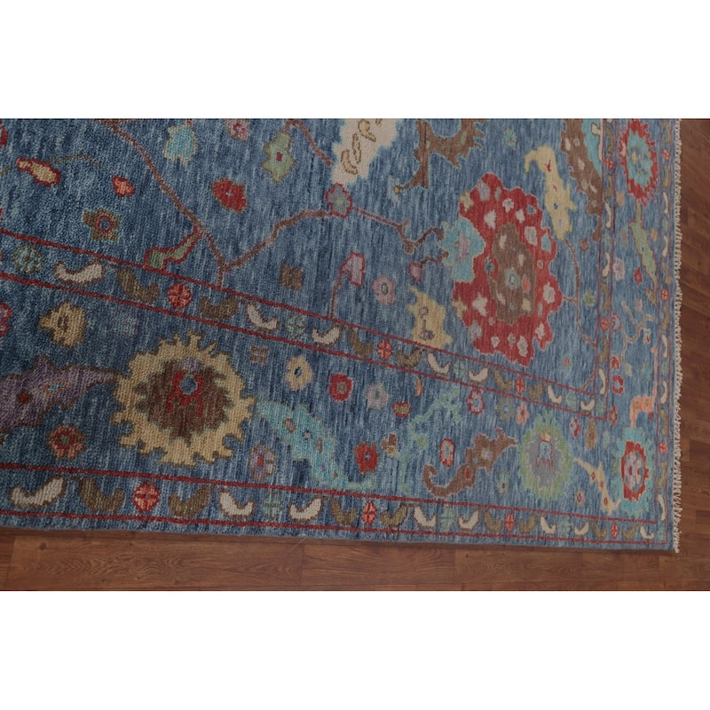 Geometric Blue Oushak Oriental Area Rug Handmade Wool Carpet - 8'9" x 11'10"