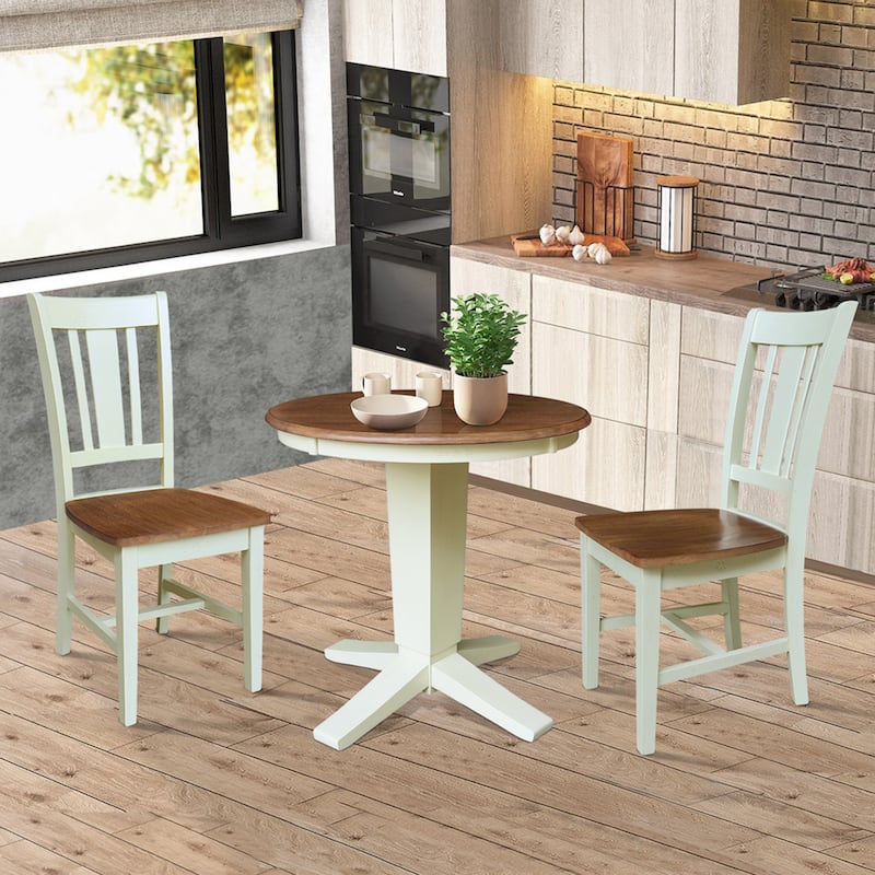 30 in Solid Wood Round Top Pedestal Dining Table with 2 Dining Chairs