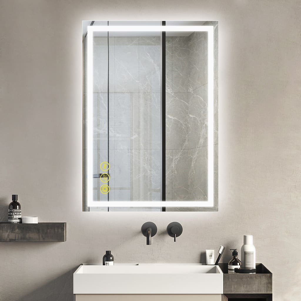 GlareGuard 20x28" Rectangular Anti-Fog Dimmable Backlit LED Bathroom Vanity Mirror - Clear