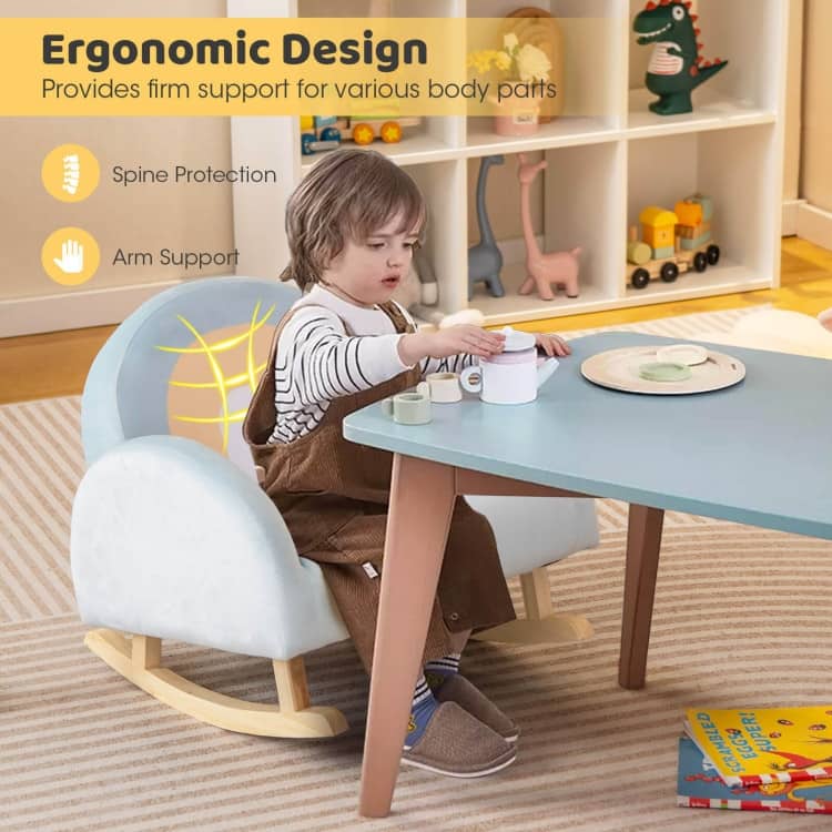 Toddler Rocking Chair with Solid Rubber Wood Frame Soft Velvet Cover-Blue - 19.5"L x 18"W x 17.5"H