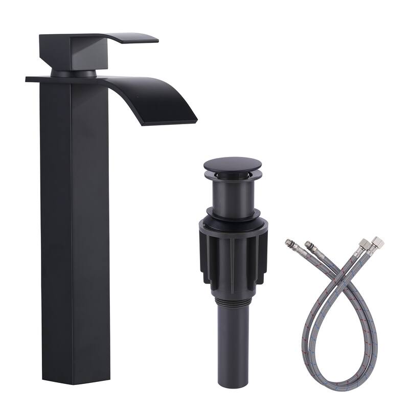 WOWOW Single Handle Single Hole Waterfall Bathroom Vessel Faucet - Matte Black
