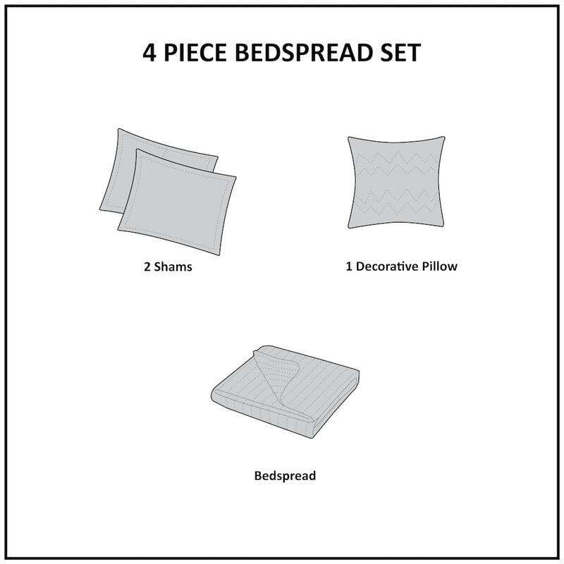 GDF Studio - Breanna 4-Piece Cotton Reversible Tailored Bedspread Set with Decorative Pillow