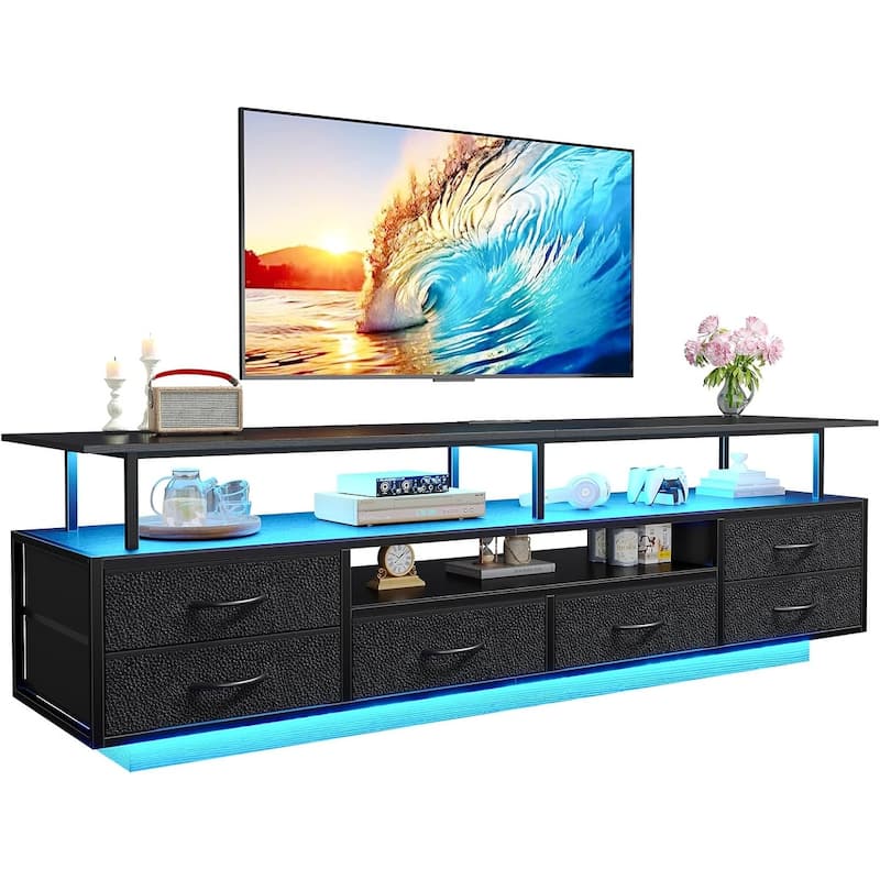 TV Stand 65 70 Inches TV LED Lights Power Outlets Storage Drawers