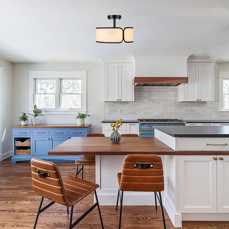 2 Pack kitchen flush black , white semi flush led light metal and fabric ceiling light - N/A