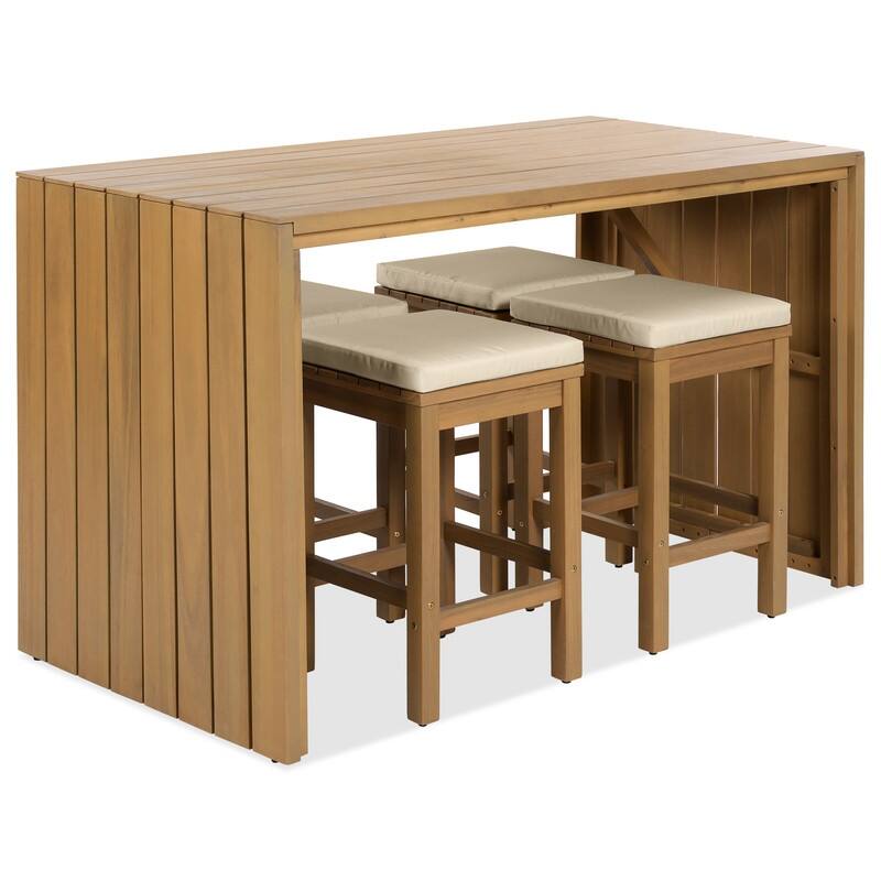 5 Piece Outdoor Bar Set, Patio Acacia Wood Dining Bar Set for Backyard