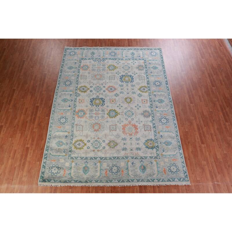 Hand Knotted Oriental 100% Wool Carpet Transitional All-Over Beige & Ivories Oushak Area Rug - 12' 2'' X 9' 1''