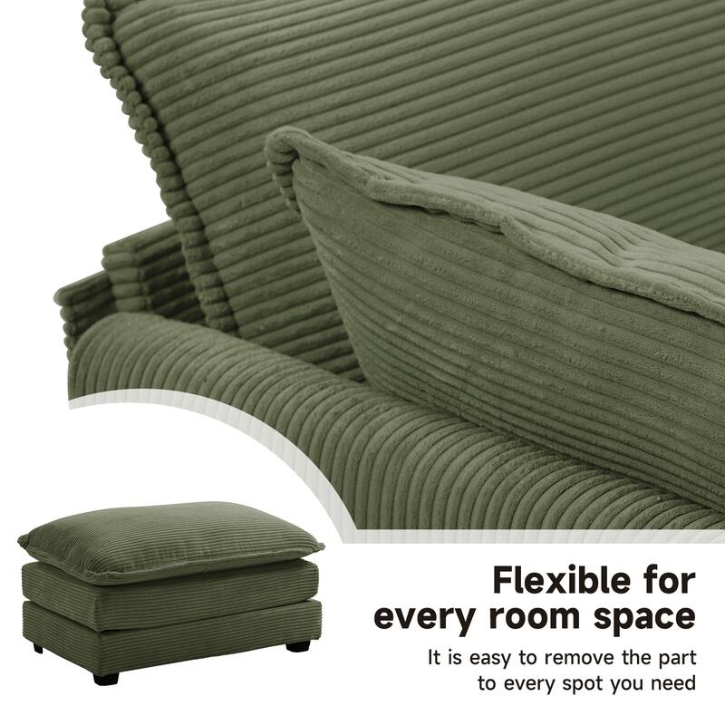 3-Seat Corduroy Modular Sofa with an Independent Removable Ottoman for Living Room or Business