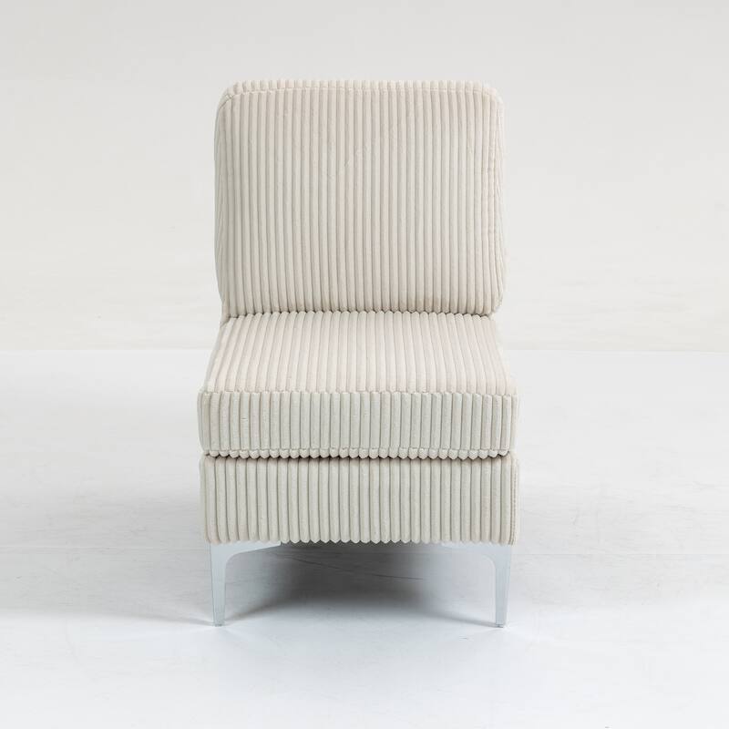Modern Armless Accent Chair, Corduroy Upholstered Lounge Chair with Metal Legs, Small Single Sofa Chair for Living Room