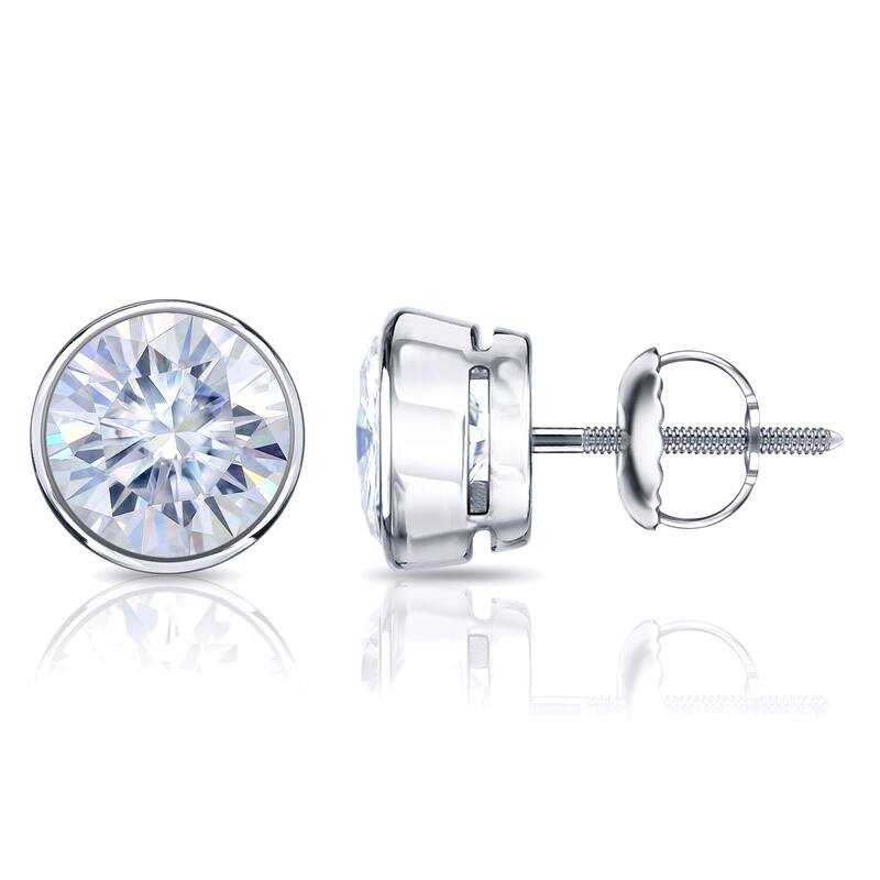 Auriya Platinum 1 1/2ctw Bezel-set Round Moissanite Stud Earrings - 5.9 mm