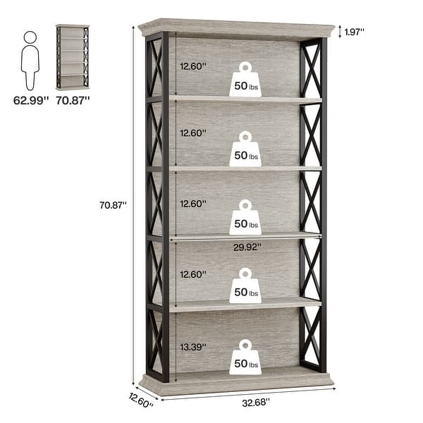 71-inch Tall 6-tier Industrial Bookcase - 11.8"D x 31.5"W x 70.86"H