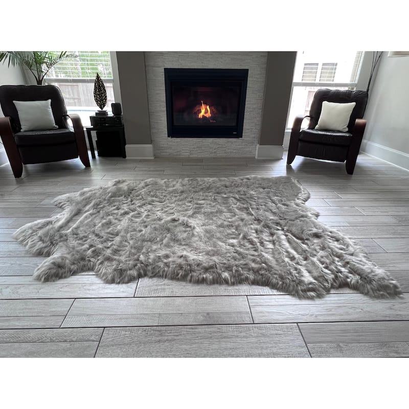 Ovella Home Premium Faux Buffalo Skin Shag Rug - 6' x 7' Animal Shape - Gray