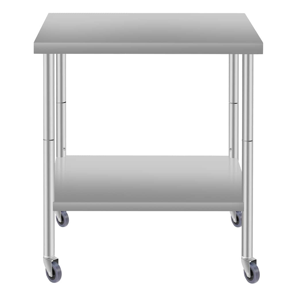 30 x 24in Stainless Steel Kitchen Prep Table with Under Shelf and Wheels