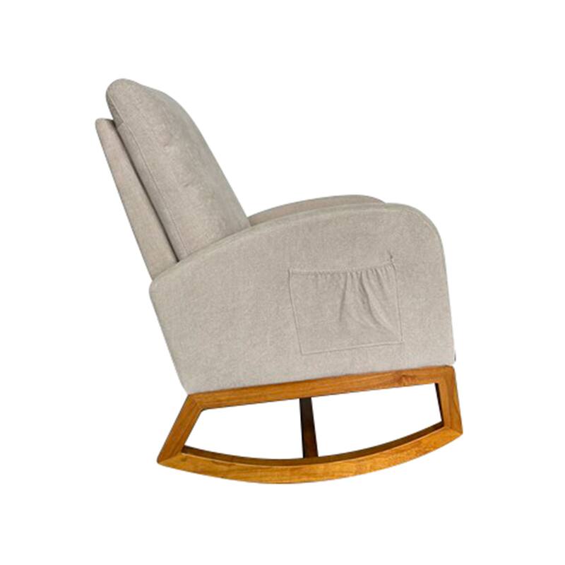 Glider Rocking Chair with Thick Padded Seat, Lounge Armchair with Side Pocket, High Back Sofa Chair with Wood Base