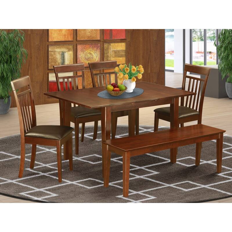 East West Furniture Dining Set Contains a Rectangle Dining Room Table and Dining Chairs with a Bench (Chair Seat Type Options)