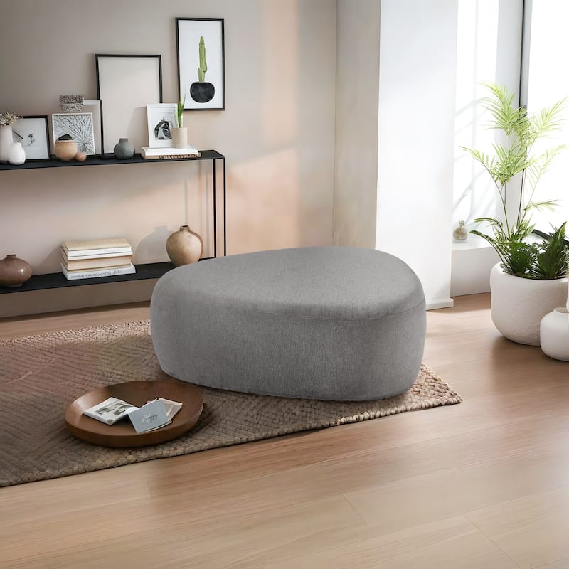 43" Rounded Triangle Upholstered Ottoman, Oversize Fabric Ottoman Footstool - Grey
