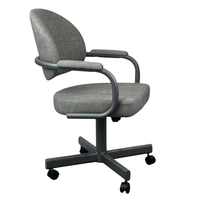 Tempo Furniture Dayton Caster Swivel & Tilt Dining Chair w/ Arms Armchair Flintrock Gray Powder Coat Finish & Gray Polyurethane