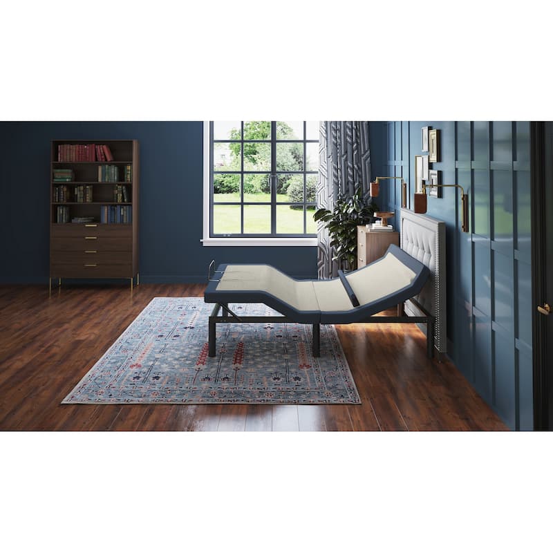 Adjustable Bed Base with Head/Foot Tilt and Lumbar Position Adjustment - Blue-Grey