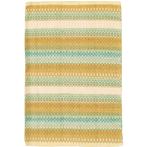 ECARPETGALLERY Flat-weave Bold and Colorful Olive, Teal Wool Kilim - 2'0 x 3'0