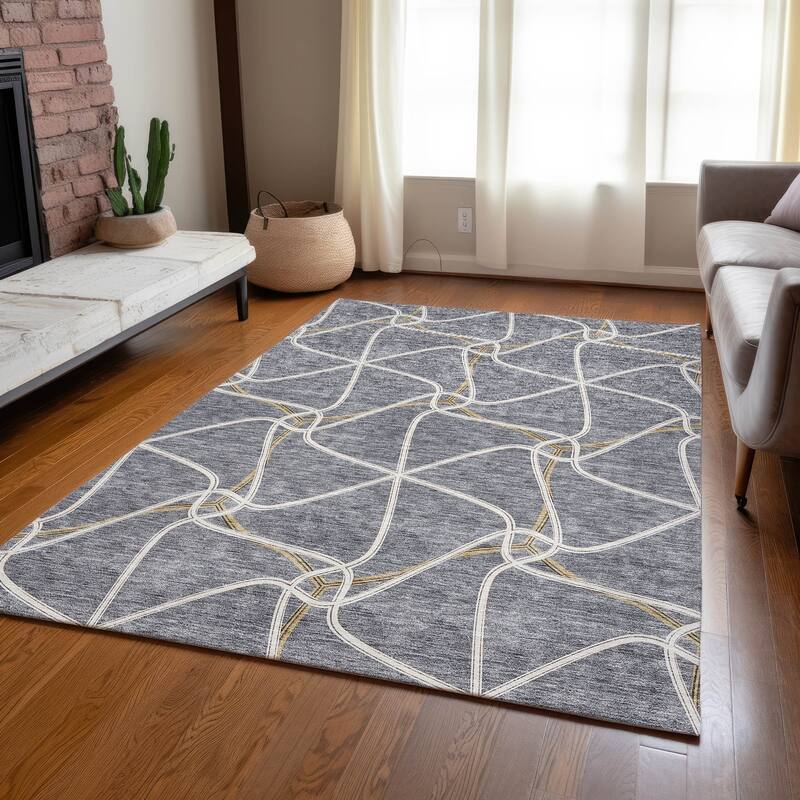 Machine Washable Indoor/ Outdoor Contemporary Links Chantille Rug