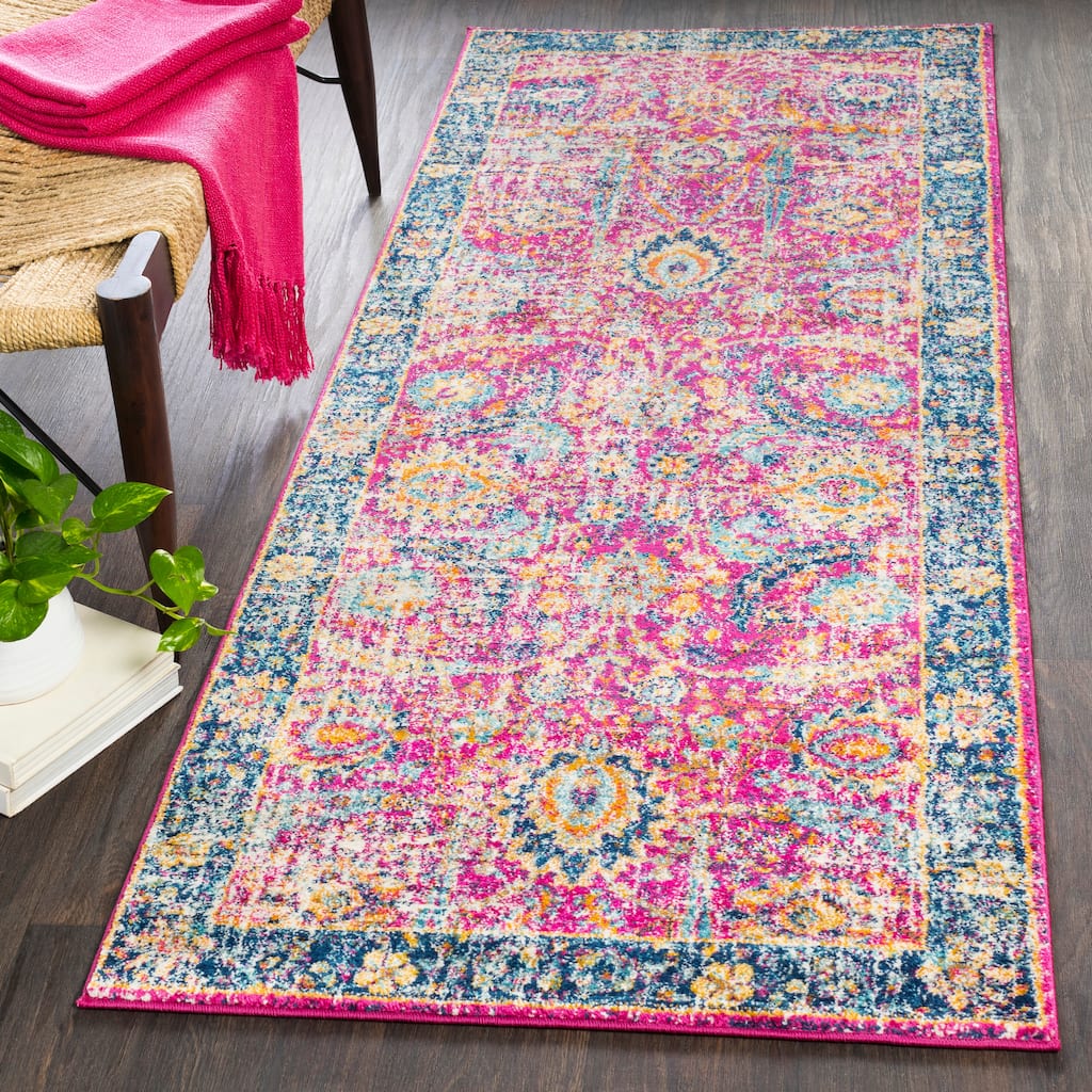 Isabella Distressed Vintage Pink & Blue Hallway Rug - 2'7" x 10'3" Runner