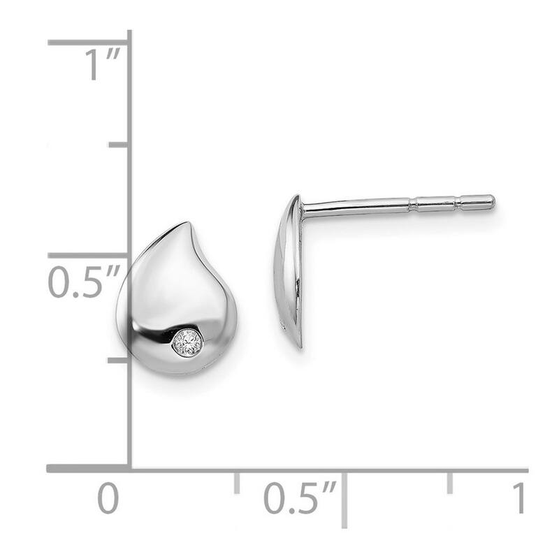 Curata Polished Ss White Ice Diamond Teardrop Post Earrings - 10x7.4mm Wide