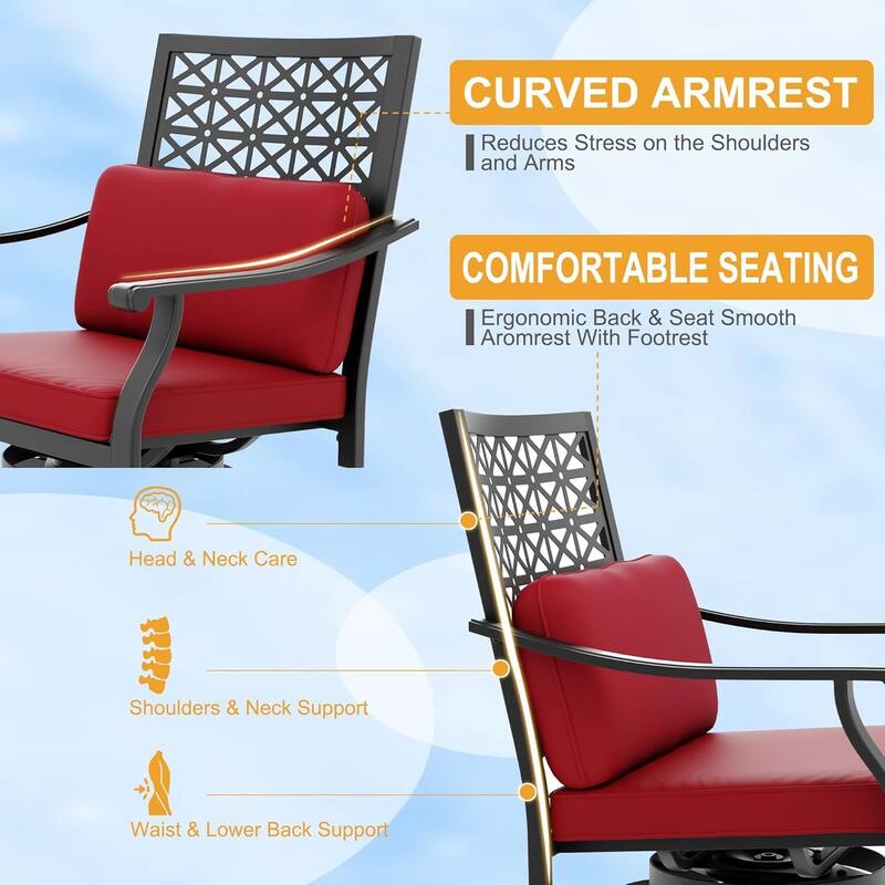 Outdoor High Swivel Bar Stools Set of 2, Bar Height Patio Chairs with Seat Cushion for Outdoor, Garden