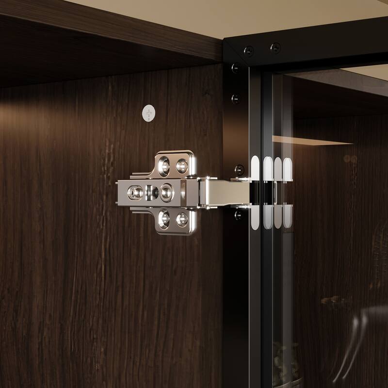 Bookshelves Bookcase Modular Glass Display Cabinet with LED Lights, Dark Wood Storage Combination Cabinet System