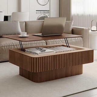 Mid-Century Modern Lift Top Coffee Table, Wood Fluted Storage Table for ...