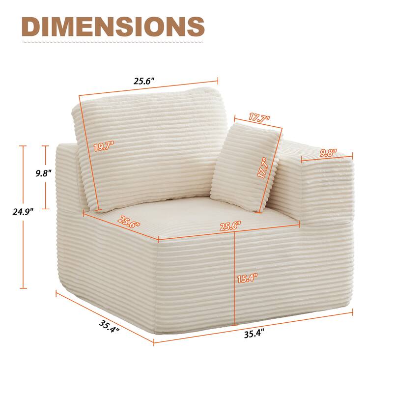 Couch Modular Sectional Sofa with Plush Corduroy No Assembly Required