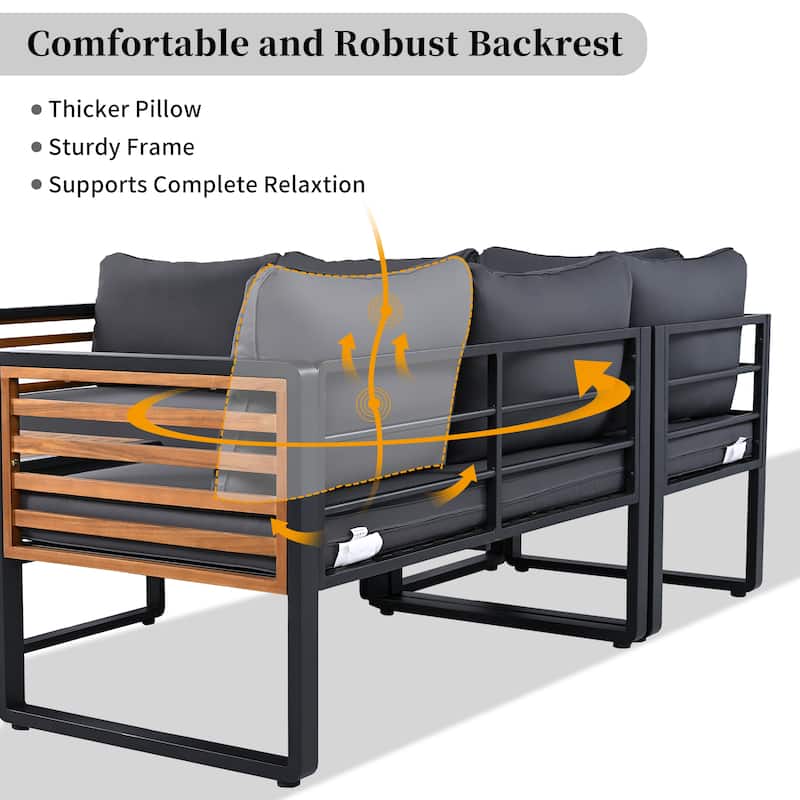 4 Pieces Outdoor Patio L-shaped Sofa Conservation Set w/ Soft Cushion & a Coffee for Garden, Backyard, Porch & Deck, Beige