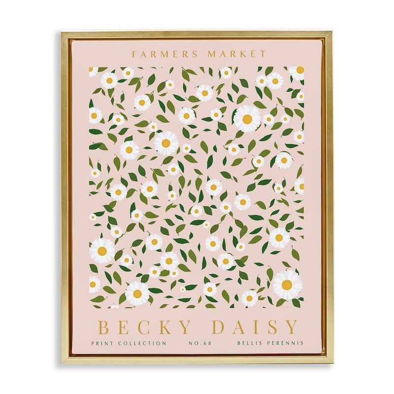 Stupell Minimal Pastel Daisies Framed Floater Canvas Wall Art Design By Kamdon Kreations - 17 x 21 - Gold
