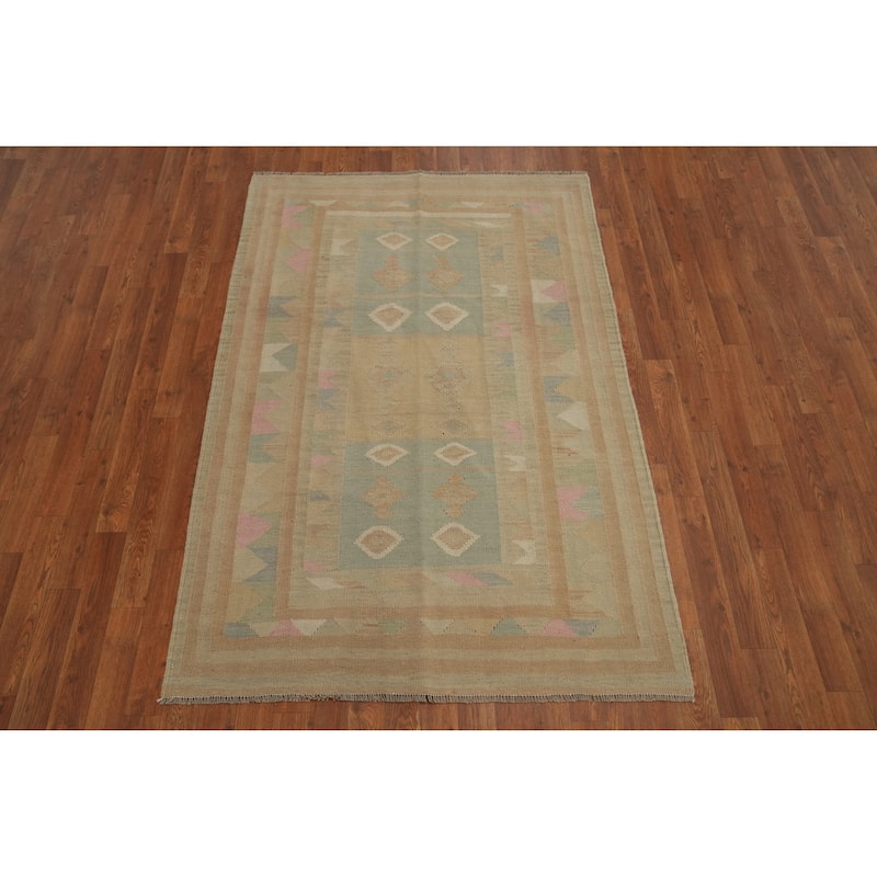 Hand Woven Oriental 100% Wool Carpet Southwestern Tribal Multi-Colored Kilim Area Rug - 5' 10'' X 4' 0''