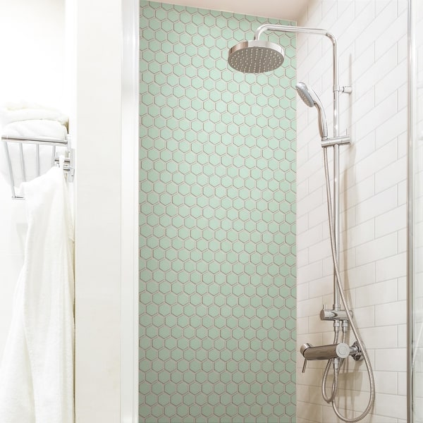 slide 1 of 9, SomerTile Hudson Due Hex 2" Light Green 12-1/2" x 11-1/4" Porcelain Mosaic Tile Case (10 Tiles)