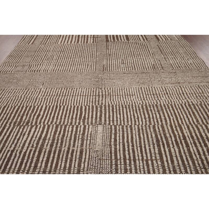 Beige & Brown Moroccan Oriental Area Rug Hand-Knotted Wool Carpet - 8'10" x 12'7"