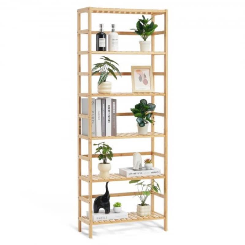 6-Tier Bamboo Shelf Rack, Rattan Storage Organizer for Bathroom & Office - 23.62" x 10.24" x 63.39" - Natural