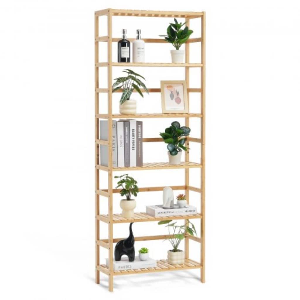 6-Tier Bamboo Shelf Rack, Rattan Storage Organizer for Bathroom & Office - 23.62" x 10.24" x 63.39"