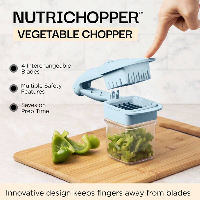 NutriChopper 7-Piece Handheld Vegetable and Fruit Chopper with 4 Blades and Container