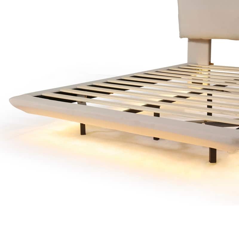 Queen Size Upholstered Platform Bed with Sensor Light and 2 Large Backrests, Stylish Platform Bed with 2 sets of USB Port