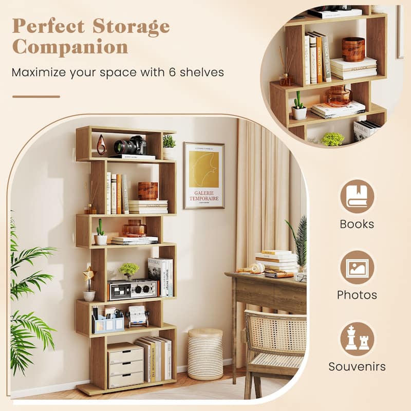 Gymax 2PCS 6-tier Storage Bookshelf Tall Display Shelf w/