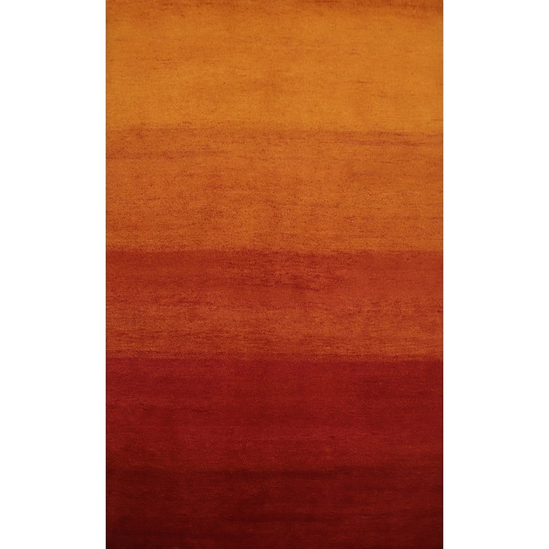 Hand Knotted Oriental 100% Wool Carpet Modern Stripe Oranges & Rust Gabbeh Area Rug - 7' 11'' X 5' 8''