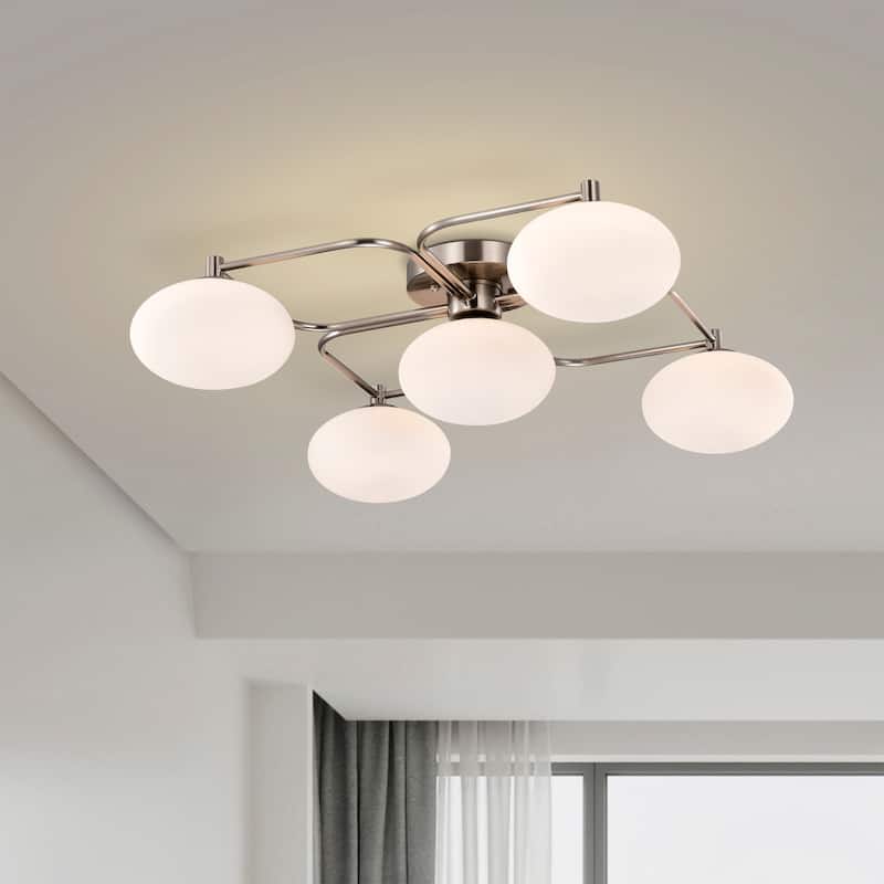 Camris 5-Light Nickel Chandelier Frosted Glass Shades