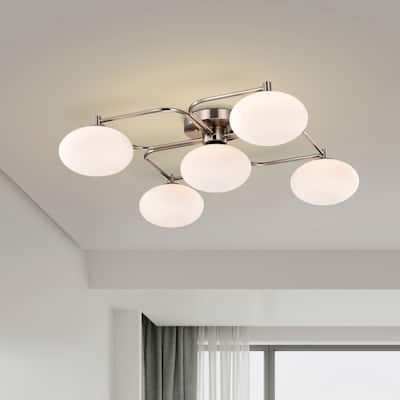 Camris 5-Light Nickel Chandelier Frosted Glass Shades