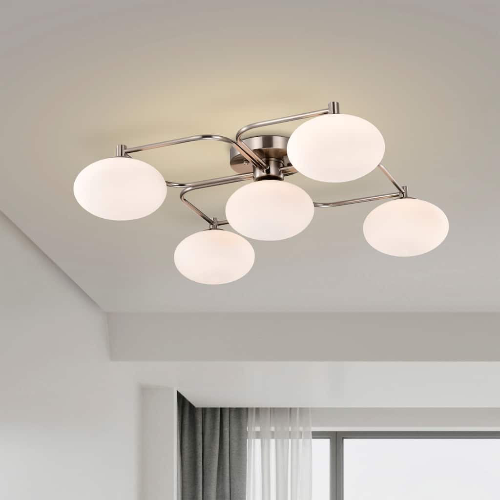 Camris 5-Light Nickel Chandelier Frosted Glass Shades