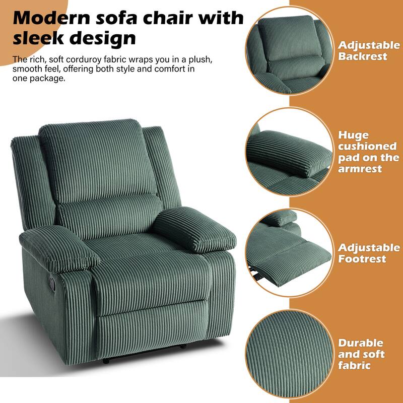 2 Piece Modern Corduroy Upholstery Push Back Manual Recliner Chair