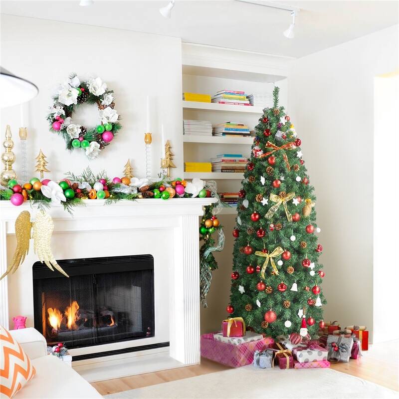 Yaheetech Pre-lit Artificial Christmas Tree Slim Tree Hinged Spruce
